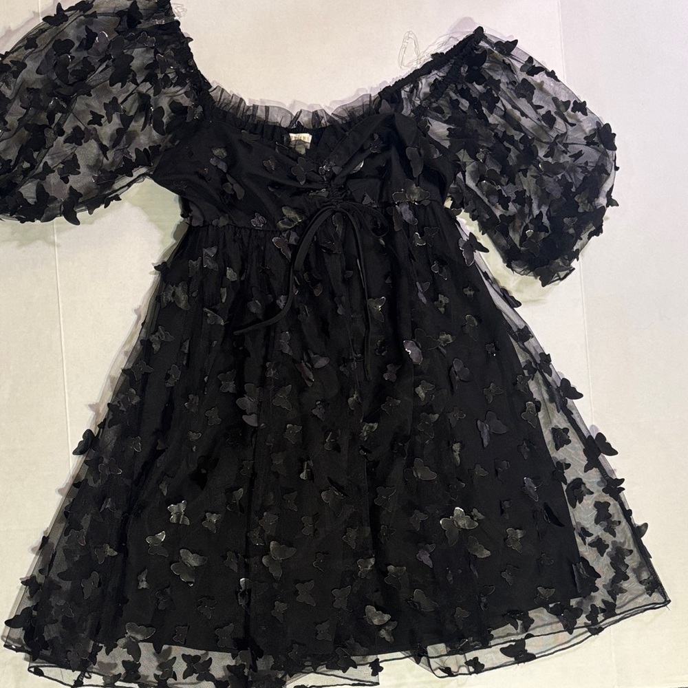 Elegant Black Butterfly Mini Dress